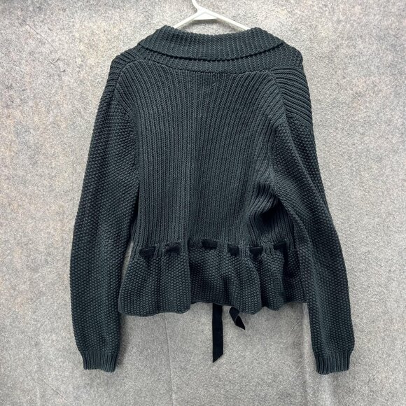 Lauren Ralph Lauren Sweater Womens Medium Black Tie Waist Open Front Cardigan - Picture 2 of 10